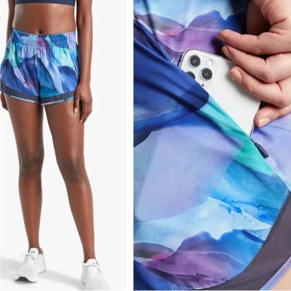 Athleta Make A Splash Printed Mesh Racer 4" Running Shorts Size Large gym.  24 - Picture 1 of 5